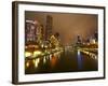 Eureka Tower and Yarra River at Night, Southbank, Melbourne, Victoria, Australia-David Wall-Framed Photographic Print