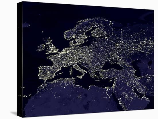 Europe At Night, Satellite Image-null-Stretched Canvas