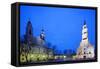 Europe, Baltic States, Lithuania, Kaunas, Church of St. Francis Xavier and Town Hall of Kaunas-Christian Kober-Framed Stretched Canvas