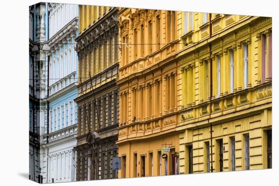 Europe, Czech Republic, Prague. Facade of colorful buildings.-Jaynes Gallery-Stretched Canvas