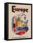 Europe - Fly by Clipper - Pan American World Airways, Vintage Airline Travel Poster, 1950s-Pacifica Island Art-Framed Stretched Canvas