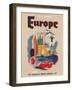 Europe - Fly by Clipper - Pan American World Airways, Vintage Airline Travel Poster, 1950s-Pacifica Island Art-Framed Art Print