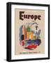 Europe - Fly by Clipper - Pan American World Airways, Vintage Airline Travel Poster, 1950s-Pacifica Island Art-Framed Art Print