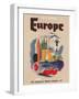 Europe - Fly by Clipper - Pan American World Airways, Vintage Airline Travel Poster, 1950s-Pacifica Island Art-Framed Art Print