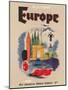 Europe - Fly by Clipper - Pan American World Airways, Vintage Airline Travel Poster, 1950s-Pacifica Island Art-Mounted Art Print