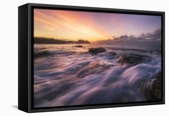 Europe, France, Brittany - Waves Crashing On The Rocks Of The Brittain Coastline During Sunset-Aliaume Chapelle-Framed Stretched Canvas