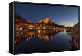 Europe, France, Corsica, Bonifacio, Harbour and Old Town in the Dusk-Gerhard Wild-Framed Stretched Canvas