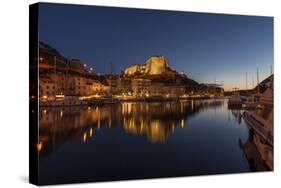 Europe, France, Corsica, Bonifacio, Harbour and Old Town in the Dusk-Gerhard Wild-Stretched Canvas