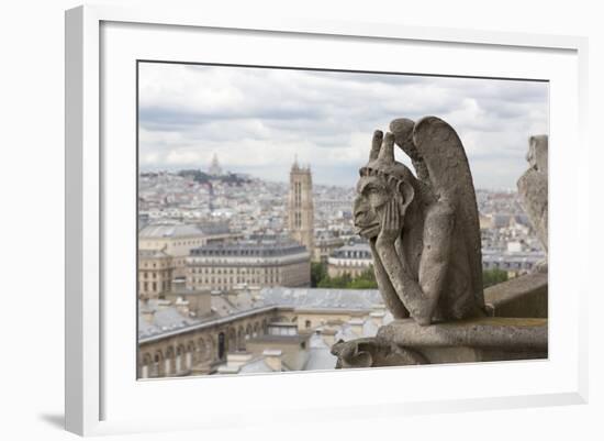 Europe, France, Paris. a Gargoyle on the Notre Dame Cathedral-Charles Sleicher-Framed Photographic Print