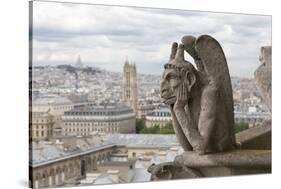 Europe, France, Paris. a Gargoyle on the Notre Dame Cathedral-Charles Sleicher-Stretched Canvas