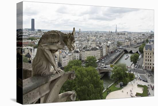 Europe, France, Paris. a Gargoyle on the Notre Dame Cathedral-Charles Sleicher-Stretched Canvas