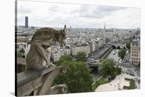 Europe, France, Paris. a Gargoyle on the Notre Dame Cathedral-Charles Sleicher-Stretched Canvas