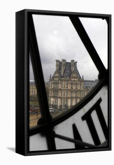 Europe, France, Paris. View of Louvre from Musee D'orsay Clock.-Kymri Wilt-Framed Stretched Canvas