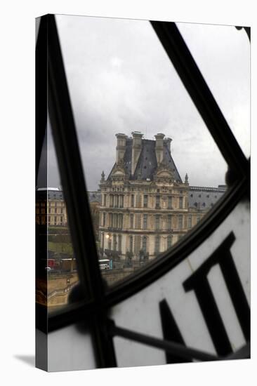 Europe, France, Paris. View of Louvre from Musee D'orsay Clock.-Kymri Wilt-Stretched Canvas