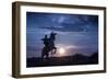 Europe, France, Provence, Camargue. Composite of man on rearing Camargue horse at sunrise.-Jaynes Gallery-Framed Photographic Print