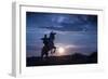 Europe, France, Provence, Camargue. Composite of man on rearing Camargue horse at sunrise.-Jaynes Gallery-Framed Photographic Print