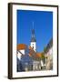 Europe, Germany, Brandenburg, Spreewald, L?bbenau, Main Street with Steeple, Sankt-Nikolai Church-Chris Seba-Framed Photographic Print