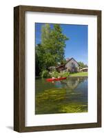 Europe, Germany, Brandenburg, Spreewald, Leipe, Traditional Houses at Water Channel, Canoeists-Chris Seba-Framed Photographic Print