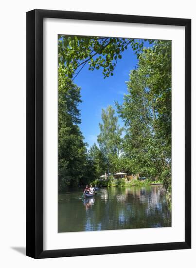 Europe, Germany, Brandenburg, Spreewald (Spree Forest), Leipe, Canoe Driver on Water Canal-Chris Seba-Framed Photographic Print