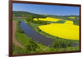 Europe, Germany, Eastern Westphalia, Rape Fields, Excursion Boat, Weser Course, Canoeist, Jetty-Chris Seba-Framed Photographic Print