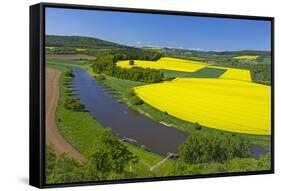 Europe, Germany, Eastern Westphalia, Rape Fields, Excursion Boat, Weser Course, Canoeist, Jetty-Chris Seba-Framed Stretched Canvas