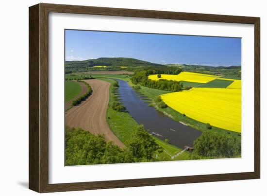 Europe, Germany, Eastern Westphalia, Rape Fields, Holiday Ship, Weser Course, Canoeist, Jetty-Chris Seba-Framed Photographic Print