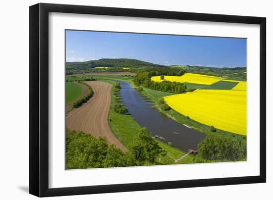 Europe, Germany, Eastern Westphalia, Rape Fields, Holiday Ship, Weser Course, Canoeist, Jetty-Chris Seba-Framed Photographic Print