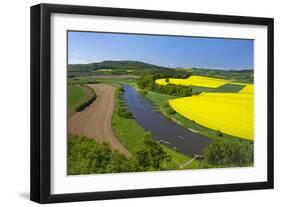 Europe, Germany, Eastern Westphalia, Rape Fields, Holiday Ship, Weser Course, Canoeist, Jetty-Chris Seba-Framed Photographic Print