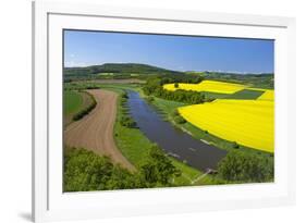 Europe, Germany, Eastern Westphalia, Rape Fields, Holiday Ship, Weser Course, Canoeist, Jetty-Chris Seba-Framed Photographic Print