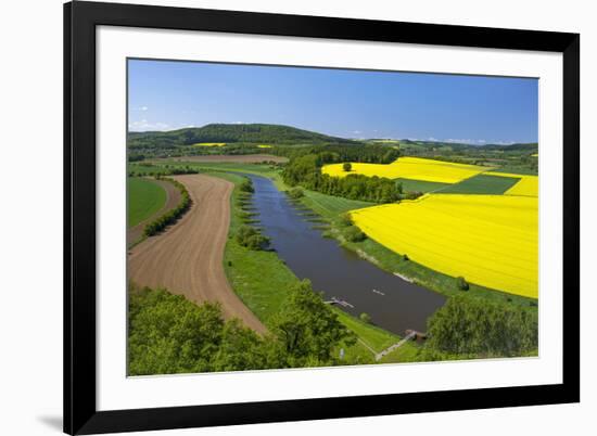 Europe, Germany, Eastern Westphalia, Rape Fields, Holiday Ship, Weser Course, Canoeist, Jetty-Chris Seba-Framed Photographic Print