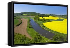 Europe, Germany, Eastern Westphalia, Rape Fields, Holiday Ship, Weser Course, Canoeist, Jetty-Chris Seba-Framed Stretched Canvas