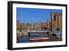 Europe, Germany, Hamburg, Old Warehouse District, Canal, Excursion Boat-Chris Seba-Framed Photographic Print