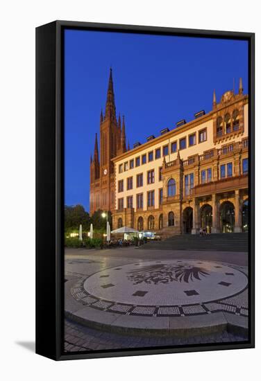 Europe, Germany, Hesse, Stone Mosaic Kaiseradlerwappen Infront of Townhall and Cathedral-Chris Seba-Framed Stretched Canvas