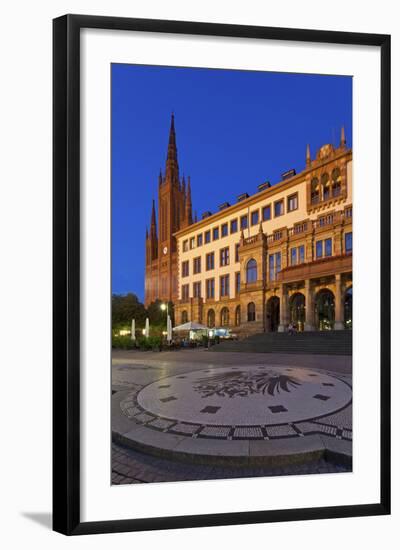 Europe, Germany, Hesse, Stone Mosaic Kaiseradlerwappen Infront of Townhall and Cathedral-Chris Seba-Framed Photographic Print