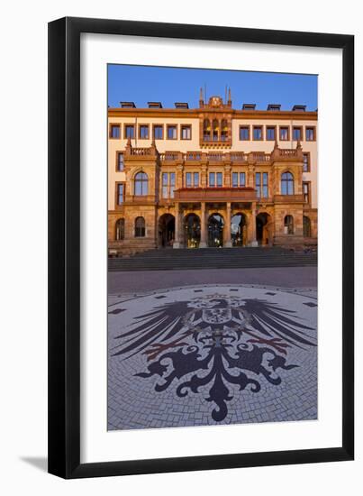 Europe, Germany, Hesse, Wiesbaden, Stone Mosaic Kaiseradlerwappen Infront of Townhall Stairs-Chris Seba-Framed Premium Photographic Print