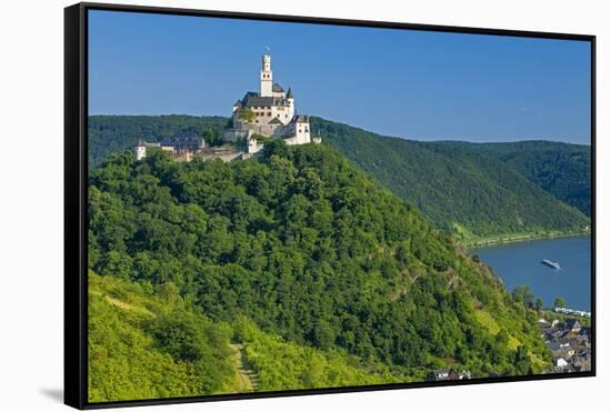 Europe, Germany, Rhineland-Palatinate, Middle Rhine Valley, Marksburg (Castle) over the Rhine-Chris Seba-Framed Stretched Canvas