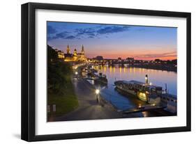 Europe, Germany, Saxony, Dresden, Afterglow, Elbufer (Bank of the River Elbe), Excursion Steamer-Chris Seba-Framed Photographic Print