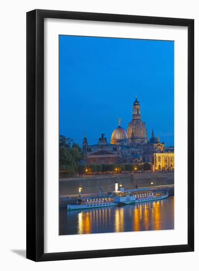Europe, Germany, Saxony, Dresden, Bank of River Elbe, Church of Our Lady, Cruise Vessels-Chris Seba-Framed Photographic Print