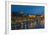 Europe, Germany, Saxony, Dresden, Elbufer (Bank of the River Elbe) by Night, Excursion Ships-Chris Seba-Framed Photographic Print