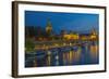 Europe, Germany, Saxony, Dresden, Elbufer (Bank of the River Elbe) by Night, Excursion Ships-Chris Seba-Framed Photographic Print
