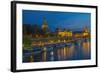 Europe, Germany, Saxony, Dresden, Elbufer (Bank of the River Elbe) by Night, Excursion Ships-Chris Seba-Framed Photographic Print