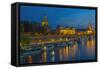 Europe, Germany, Saxony, Dresden, Elbufer (Bank of the River Elbe) by Night, Excursion Ships-Chris Seba-Framed Stretched Canvas