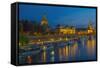 Europe, Germany, Saxony, Dresden, Elbufer (Bank of the River Elbe) by Night, Excursion Ships-Chris Seba-Framed Stretched Canvas