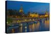 Europe, Germany, Saxony, Dresden, Elbufer (Bank of the River Elbe) by Night, Excursion Ships-Chris Seba-Stretched Canvas