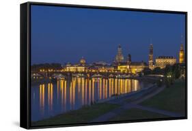 Europe, Germany, Saxony, Dresden, Elbufer (Bank of the River Elbe) by Night-Chris Seba-Framed Stretched Canvas