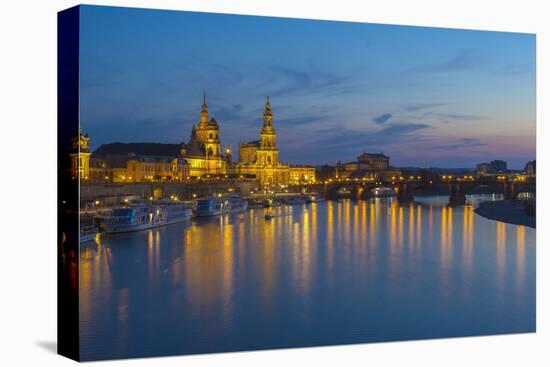 Europe, Germany, Saxony, Dresden, Elbufer (Bank of the River Elbe) by Night-Chris Seba-Stretched Canvas