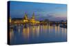 Europe, Germany, Saxony, Dresden, Elbufer (Bank of the River Elbe) by Night-Chris Seba-Stretched Canvas