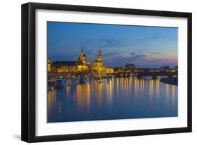 Europe, Germany, Saxony, Dresden, Elbufer (Bank of the River Elbe) by Night-Chris Seba-Framed Photographic Print