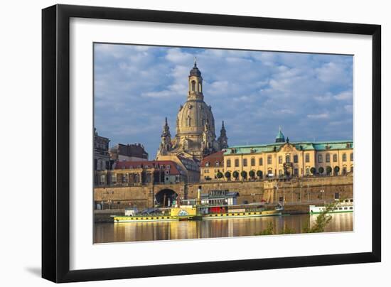 Europe, Germany, Saxony, Dresden, Elbufer (Bank of the River Elbe) with Paddlesteamer-Chris Seba-Framed Photographic Print