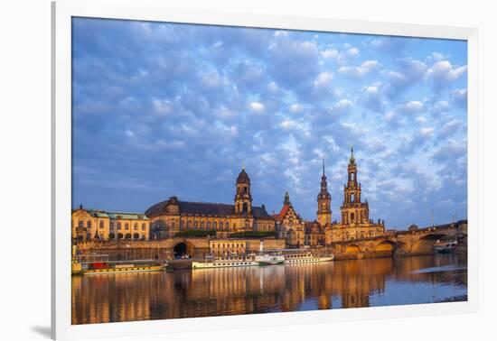 Europe, Germany, Saxony, Dresden, Elbufer (Bank of the River Elbe) with Paddlesteamer-Chris Seba-Framed Premium Photographic Print